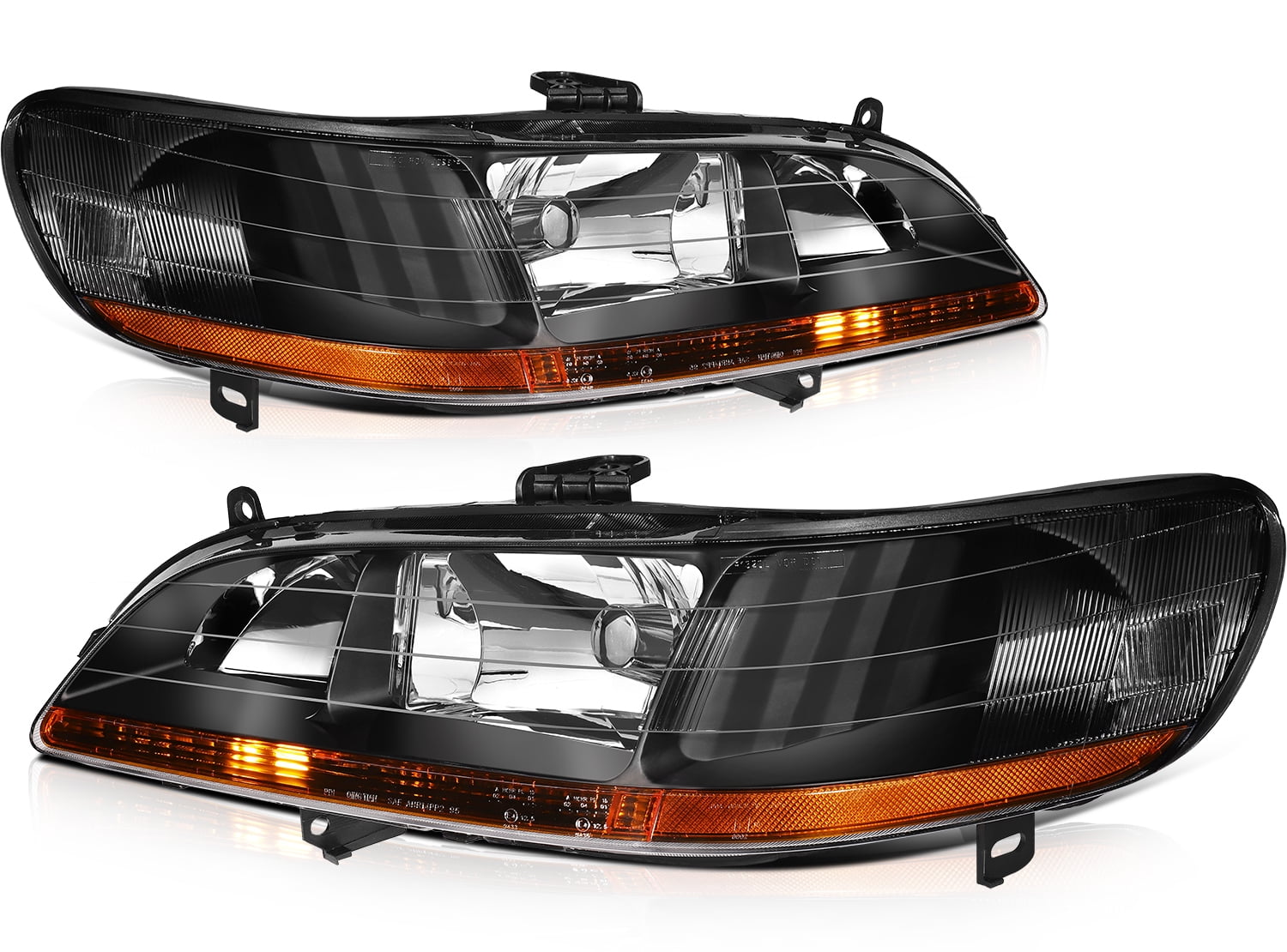 SCITOO Black Housing Headlight Assembly Pair For 1998-2002 Honda Accord - Amber Reflector