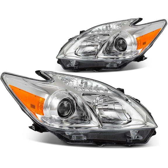 SCITOO Headlights for 2010 2011 for Toyota Prius Model Pair Headlight assembly Chrome Housing Clear Reflector TO2518122 Bulbs Not Include