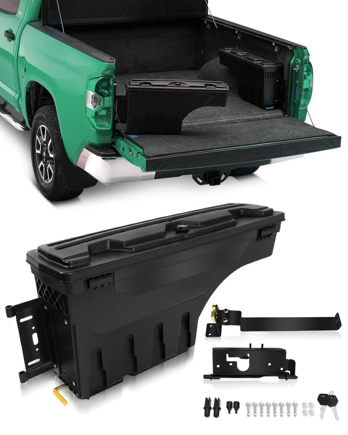 Side truck bed storage outlet