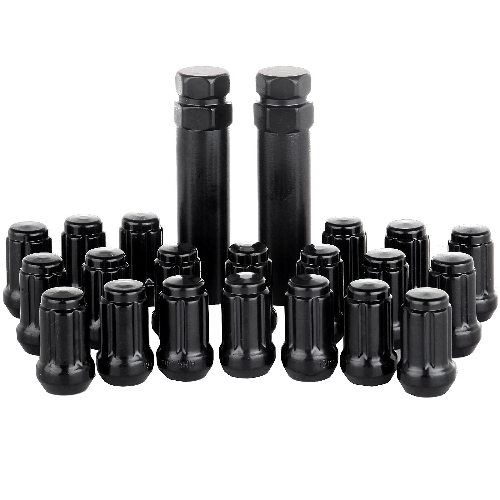 20 Black Spline Wheel Lug Nuts For Honda – 1.4" Tall 12x1.5 Tuner Racing Style With Key – CTM