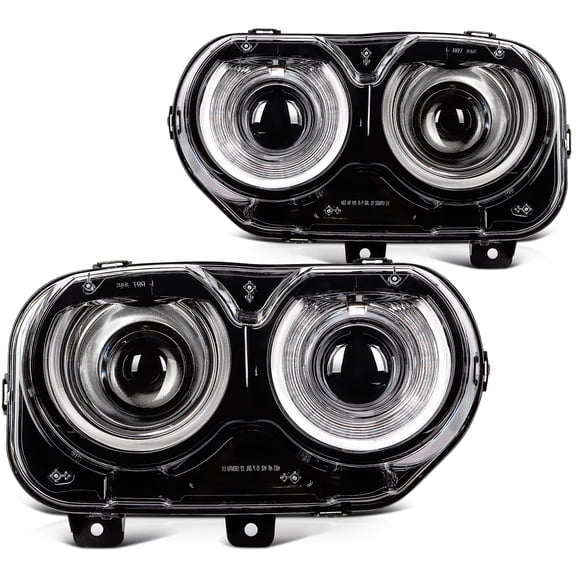 SCITOO Pair Headlight Assembly Fits 2015-2021 for Dodge Challenger Headlights Black Housing, 68174065AF CH2502267 (Bulbs Not Included)