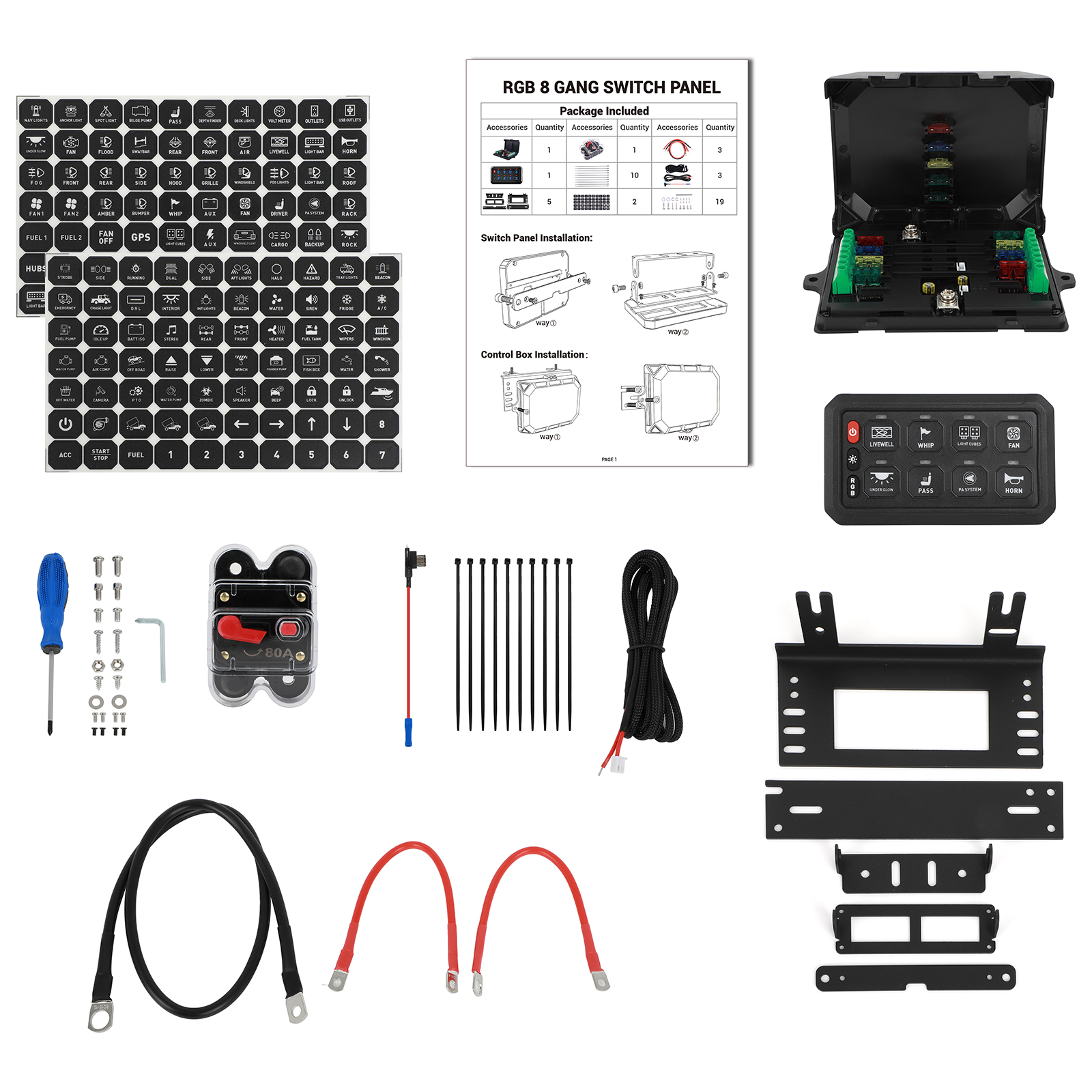 PSLER 8 Gang RGB Switch Panel: High Power Waterproof Control For LED Lights, 12-24V Cars & Boats