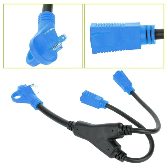 SCITOO RV Y-Split Power Cord Adapter, Heavy Duty RV Electrical Cord Cable Adapter, 30 amp Male Plug to (2) 15 amp Female