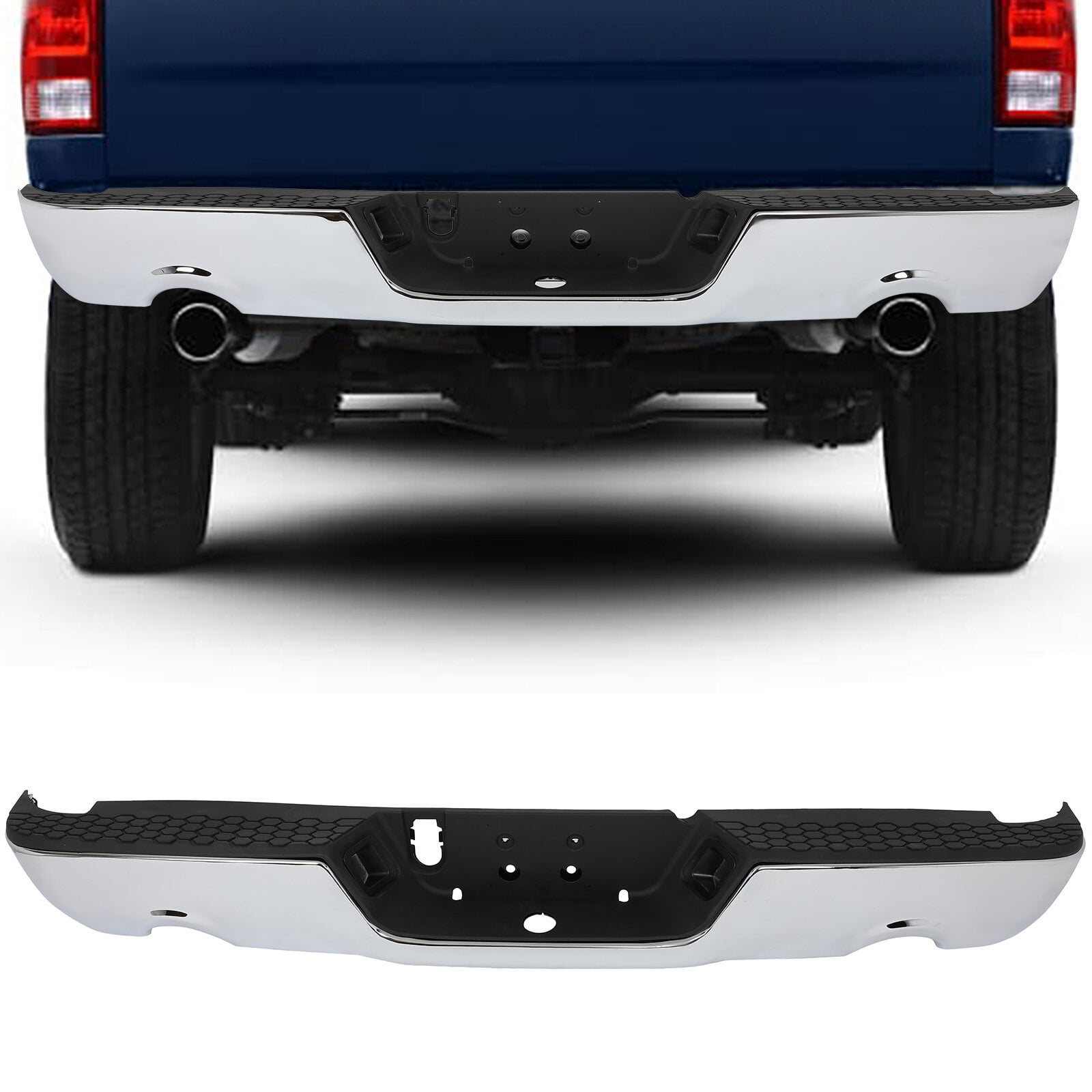 SCITOO Rear Step Bumper fit for 2009 2010 for Dodge Ram 1500,2011 2012 2013 2014 2015 2016 2017 2018 for Ram 1500,2019 for Ram 1500 Classic Comes without Parking Sensor Holes with Dual Exhaust