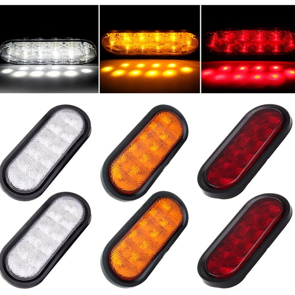 SCITOO Set of 6 6" 10 Led Red Light Oval 988L-R Trailer Tail Lights 10 Led 6" AmberLight 988 L-A Led Stop Turn Tail Lights For Chevy Silverado 3500 2013 For Chevy Silverado 3500 Classic 2007