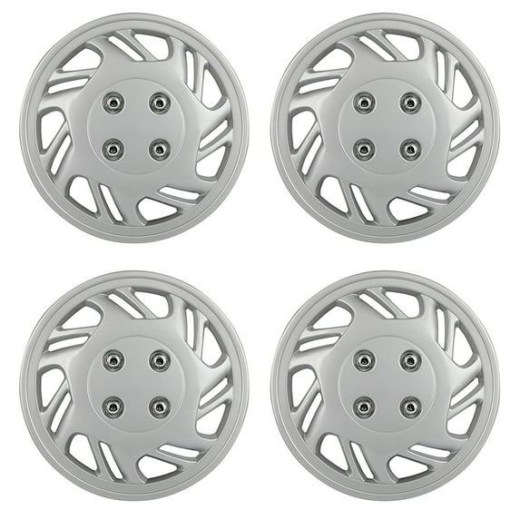 SCITOO Snap On Hubcap Auto Tire Replacement Exterior Cap OEM Steel Wheel Hubcaps Wheel Cover Rim 14 Inch Set of 4 PP Silver Hub Caps Universal