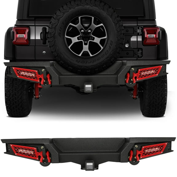 SCITOO Steel Rear Bumper fit for 2019-2020 for Wrangler Bumper,W/D-rings and LED Lights(Texture Black)