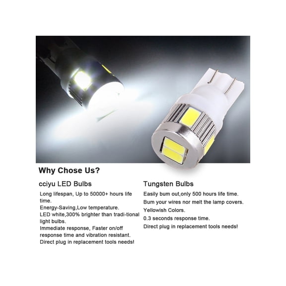 SCITOO T10-6-5730-SMD Xenon White LED Bulbs