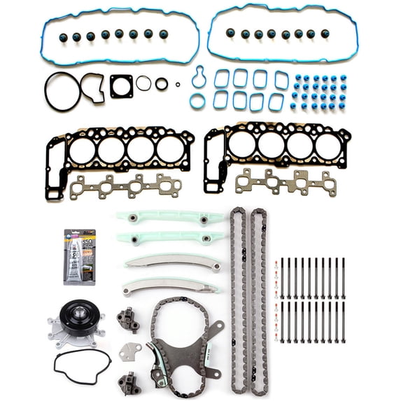 SCITOO Timing Chain Kit Head Gasket Bolts Set with Water Pump for 2000-2003 for Dodge Dakota 4.7L