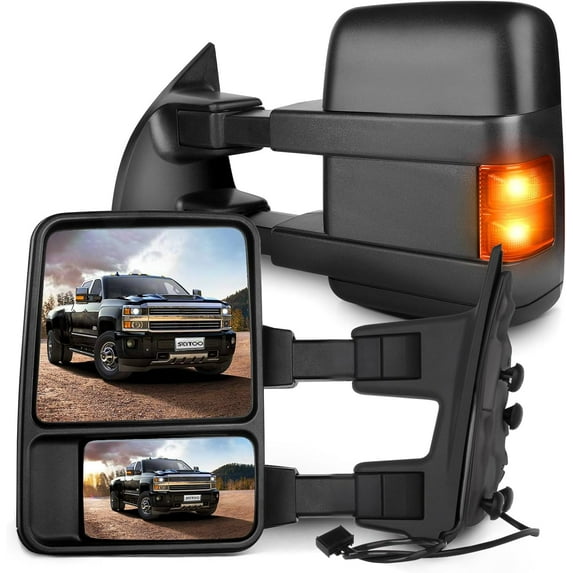 SCITOO Tow Mirrors fit for 1999-2016 for Ford for F250 for F350 for F450 for F550 Super Duty Pickup Manual LED Smoke Signals Lamps View Mirror Pair