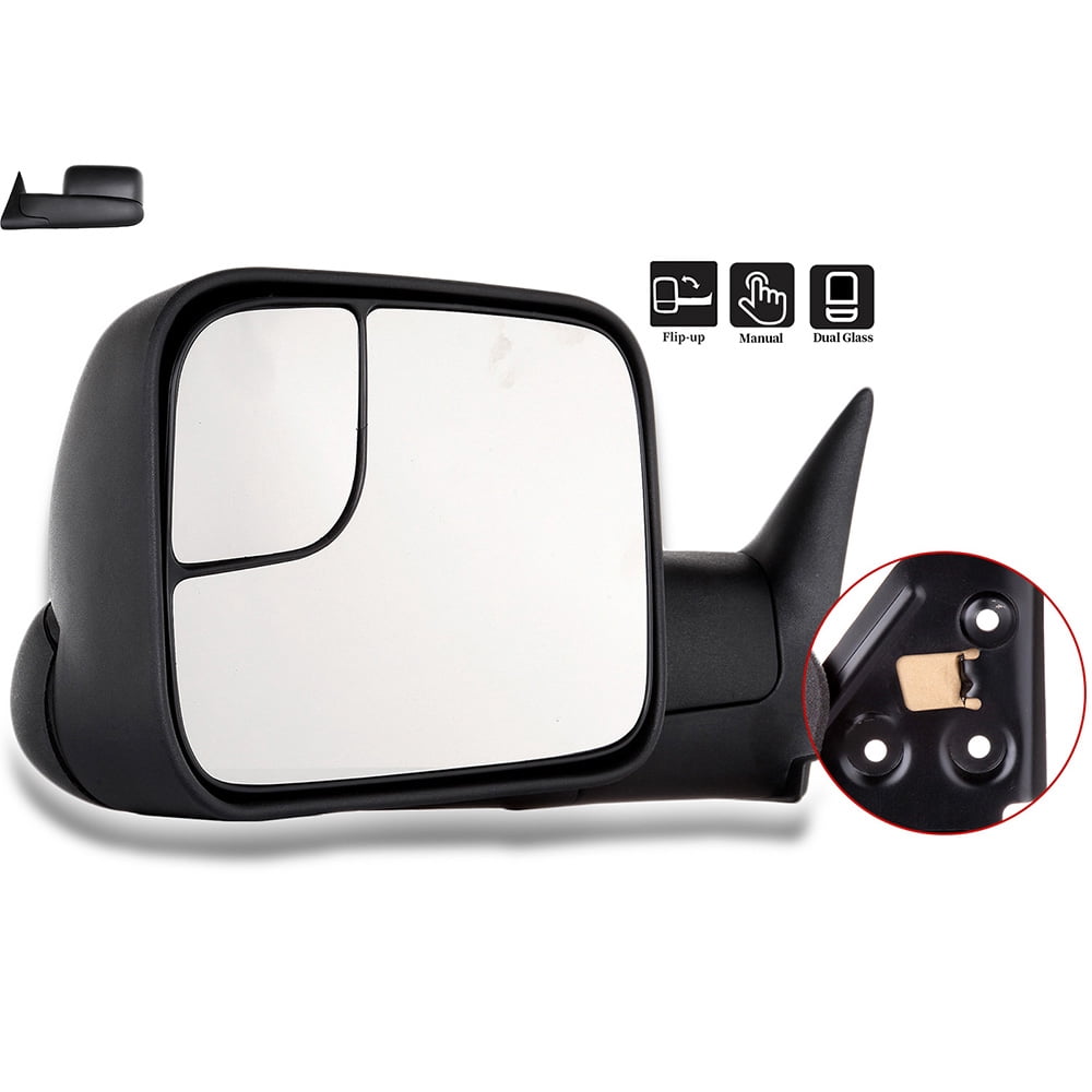 Black Manual Towing Mirrors For 1994-2002 Dodge Ram 1500/2500/3500 - No Heat, No Lights