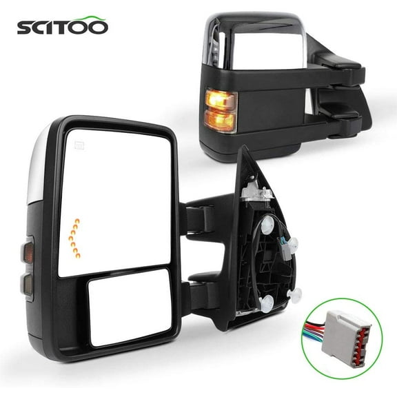 SCITOO Towing Mirrors Exterior Accessories Mirrors fit For Ford For F-150 2004-2014 Pickup Truck Tow Mirrors with A Pair Power Heated Turn Signal Light Puddle Light Manual Folding Black Cap Housing