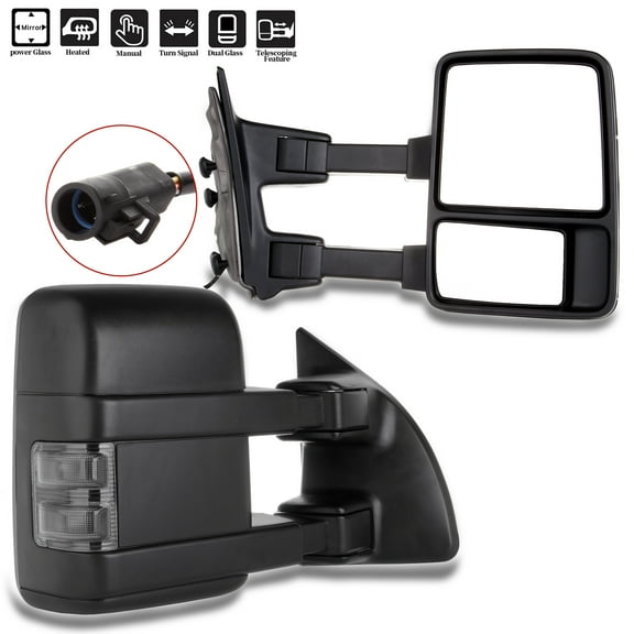 SCITOO Towing Mirrors Tow Mirrors Black Truck Mirrors fit for 1999-2007 for Ford F250/F350/F450/F550 Super Duty with Pair LH RH Power Adjusted Heated Turn Signal Light Manual Folding and Telescoping