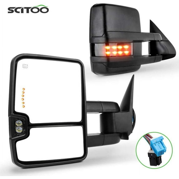 SCITOO Towing Mirrors Tow Mirrors Black Truck Mirrors fit for 2003-2006 for Chevy Silverado for GMC Sierra Pickup All Models with Pair LH RH Power Adjusted Heated LED Turn Signal Puddle Light