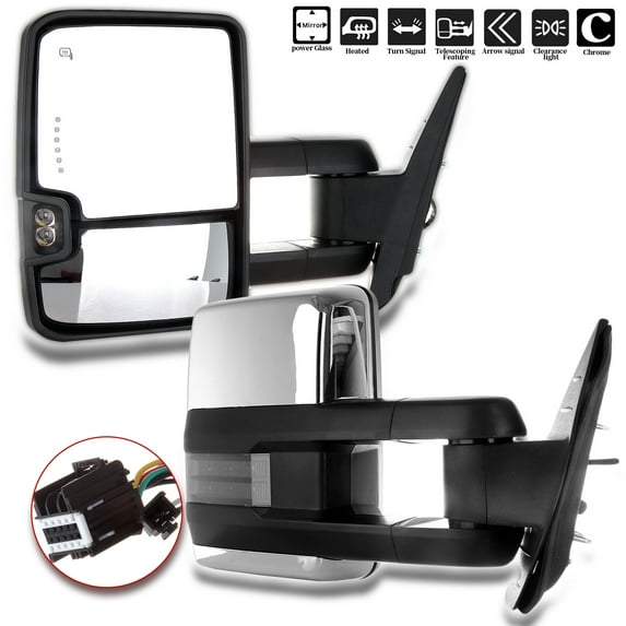 SCITOO Towing Mirrors Tow Mirrors Chrome Truck Mirrors fit for 2007-2014 for Chevy for Silverado for GMC for Sierra (07 for New Body) with Pair LH RH Power Adjusted Heated Turn Signal Light Light