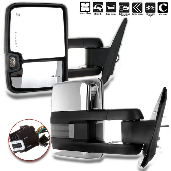 SCITOO Towing Mirrors Tow Mirrors Chrome Truck Mirrors fit for 2007-2014 for Chevy for Silverado for GMC for Sierra (07 for New Body) with Pair LH RH Power Adjusted Heated Turn Signal Light Light
