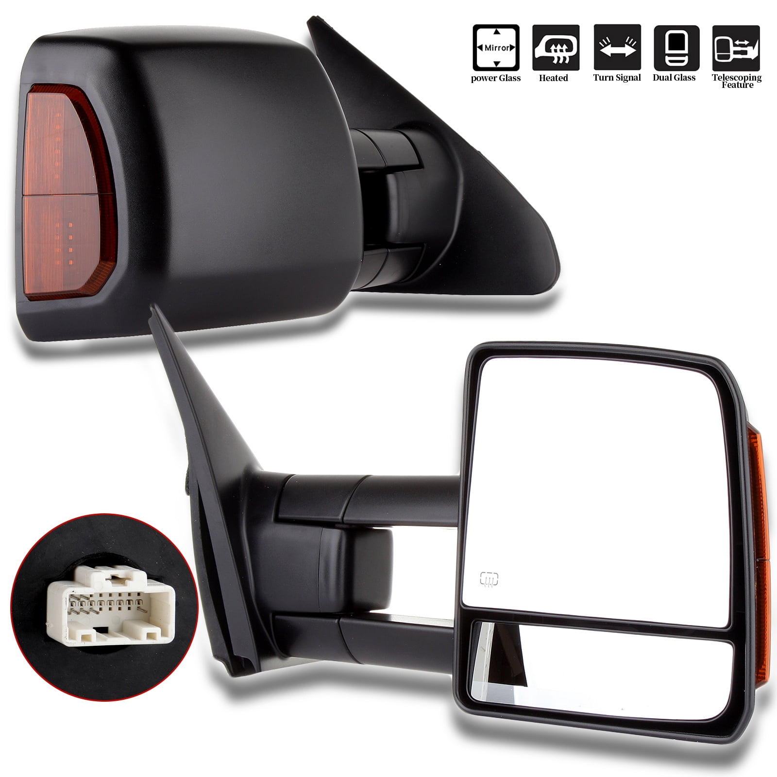 SELEAD Power Heated Towing Mirrors For 2007-2017 Toyota Tundra - Black Manual Fold With Turn Signal & Running Lights