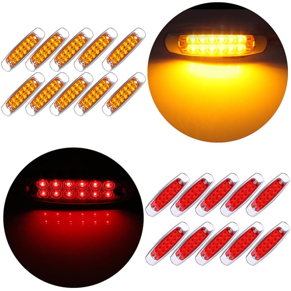 SCITOO fit for Boats Truck Trailer Pickups Universal Side Lights 12LED 10X Red/Amber Side Marker Clearance Lights Tail Lamps 12V Trailer Clearance Lights (Total of 20)