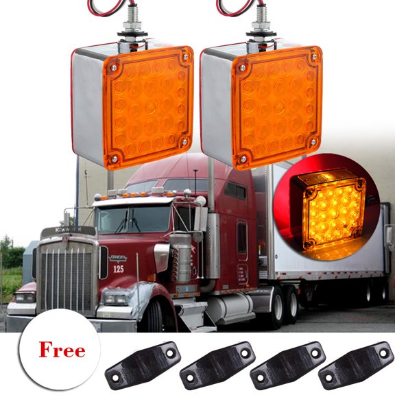 SCITOO fit for Boats Truck Trailer Pickups Universal Side Lights Amber+Red Square Chrome Truck Stop Turn Tail Light+4X White Side Marker Lights Stop Tail Rear Brake Light Stop Turn Tail Light
