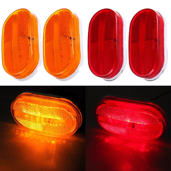 SCITOO fit for Truck Trailer Pickups Side Lights Universal 2X 6 LED Red/Amber Side Marker Lights Tail Lamps Truck Stop Turn Tail Light Stop Tail Rear Brake Light (Total of 4)