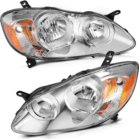SCITOO55055170AE CH2502122 Fit For Toyota Corolla 2003 2004 2005 2006 2007 2008 Headlamp in Chrome Housing Amber Reflector Clear Lens