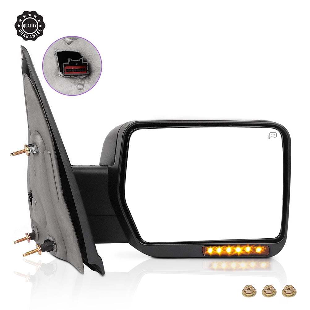 AUTODAYPLUS Left Driver Side Power Heated Tow Mirror For 2004-2006 Ford F-Series - Black, LED Turn Signal