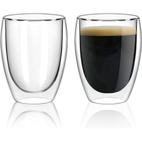 SCJHMY Insulated Double Wall Glass Espresso Cups , 12 oz / 350 ml Clear Borosilicate Glass Coffee Latte Cappuccino Cups, Set of 2