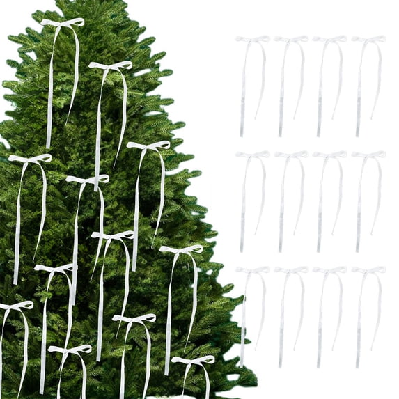 SCNOR 12 Pack Christmas Ribbon Bows, Polyester Reusable Christmas Tree Decorations, Easy Hang Festive Holiday Ornaments for Xmas Tree Ambiance