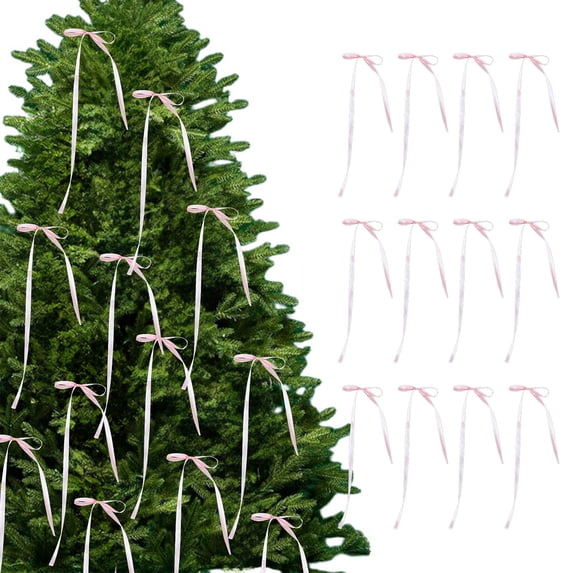 SCNOR 12 Pack Christmas Tree Bows - 31.5" Durable Polyester Ribbon Ornaments, Reusable Easy Hang Festive Decor, Rose Gold/Pink/White