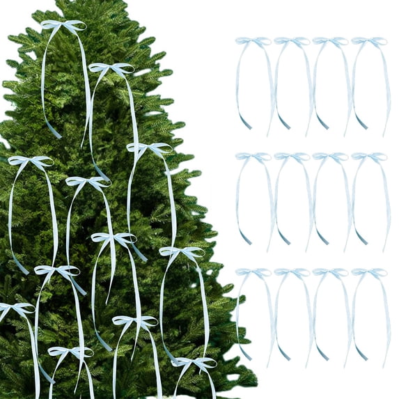 SCNOR 12 Pack Christmas Tree Ribbon Bows - 31.5" Polyester Reusable Decorations, Rose Gold/Pink/White, Easy to Hang Holiday Ornaments