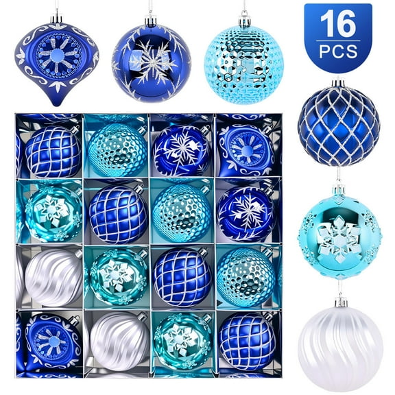 SCNOR 16-Piece Shatterproof Christmas Ornaments - Peacock Electroplated Painted Plastic, Ki-d-Safe Xmas Tree Decorations