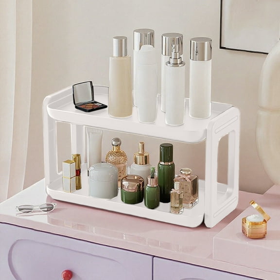 SCNOR 2 Tier White Countertop Organizer - Thickened Plastic with Drainage Holes, No Tool Setup for Kitchen & Bathroom