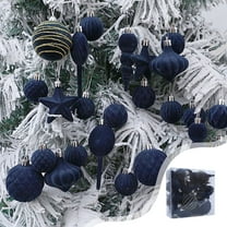 SCNOR 24 Pack Flocked Blue Christmas Ornaments - Easy to Hang for Xmas Tree & Party Decor