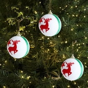 SCNOR 3-Pack Christmas Tree Ornaments, Plastic Red Deer & Star Decor, White Green Gold, Safe for Ki-ds/Pets, Festive Window Decorations