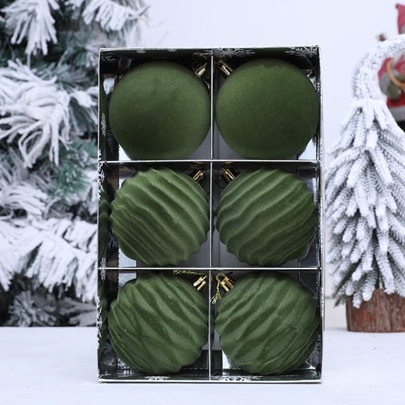 SCNOR 6 Piece Green Flocked Christmas Tree Ornaments, Hanging Xmas Decor for Party, Lightweight with Hanging Rope