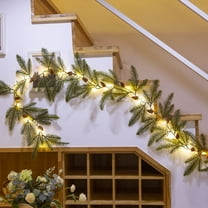 SCNOR 6ft PVC Christmas Garland with Pinecones & Warm White LED Lights - Battery Operated with Timer, Indoor Outdoor Christmas Thanksgiving Decor