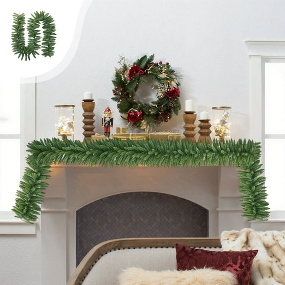 SCNOR 9ft Artificial Christmas Garland, Green PVC Dense Weave, Window Decor for Mall, Party, Hotel - Easy to Install