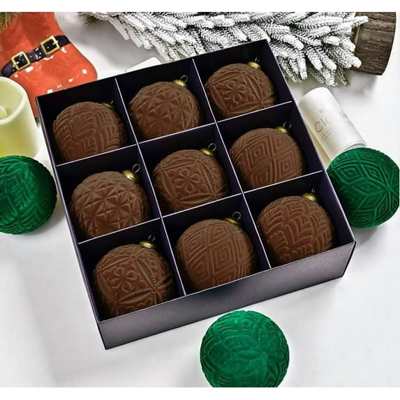 SCNOR 9pcs Vintage Velvet Flocked Christmas Tree Ornaments, Hanging Xmas Party Decorations, 4 Inches