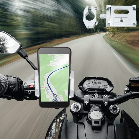 SCNOR Aluminum Motorcycle Phone Mount, Universal for iPhone Samsung 4.7-6.8", 360 Rotation Adjustable Handlebar Holder for Bike Bicycle E-Scooter, Tool-Free Installation