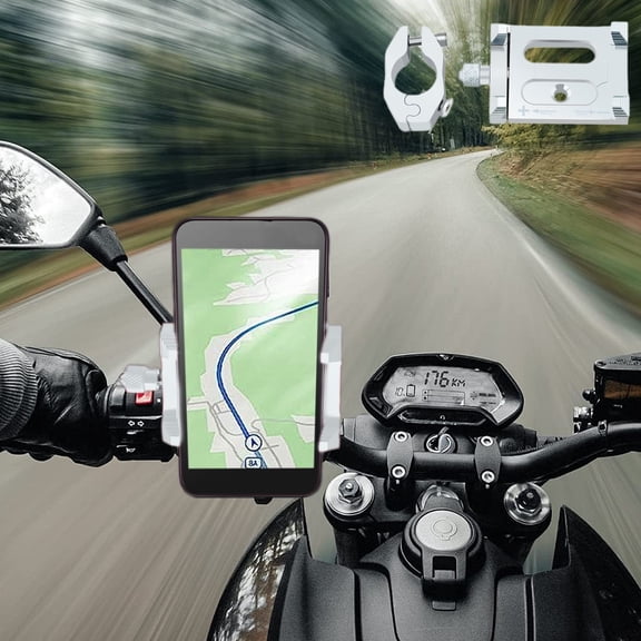 SCNOR Aluminum Motorcycle Phone Mount, Universal for iPhone Samsung 4.7-6.8", 360 Rotation Adjustable Handlebar Holder for Bike Bicycle E-Scooter, Tool-Free Installation
