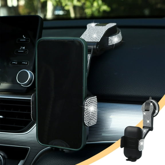 SCNOR Car Phone Mount Suction Cup Holder, 360° Rotating Windshield Dashboard Mount with Anti-Shake Lock, White Crystal Inlaid Universal for Smartphones 4.7-7 Inch