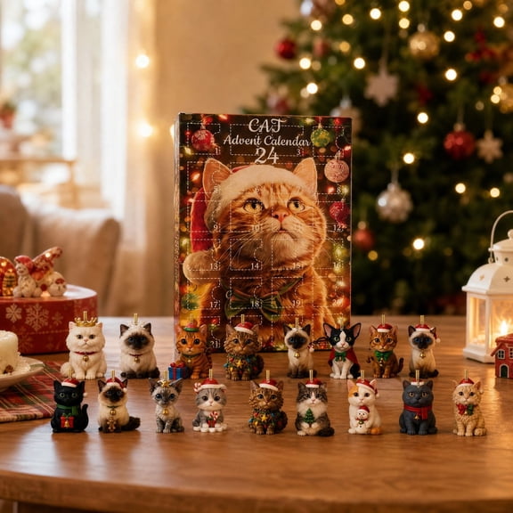 SCNOR Cat Advent Calendar, 24 Acrylic Christmas Cat Ornaments, 24-Day Countdown Calendar for Cat Lovers, Holiday Gift