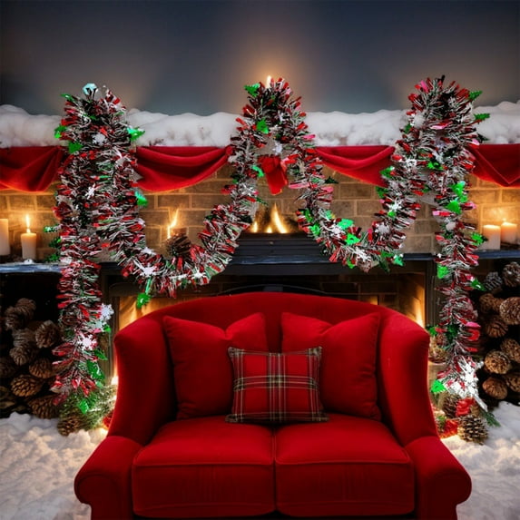 SCNOR Christmas Garland, Colorful Reusable Hanging Decor for Stair Railing, Fireplace - 78.7in/66.9in