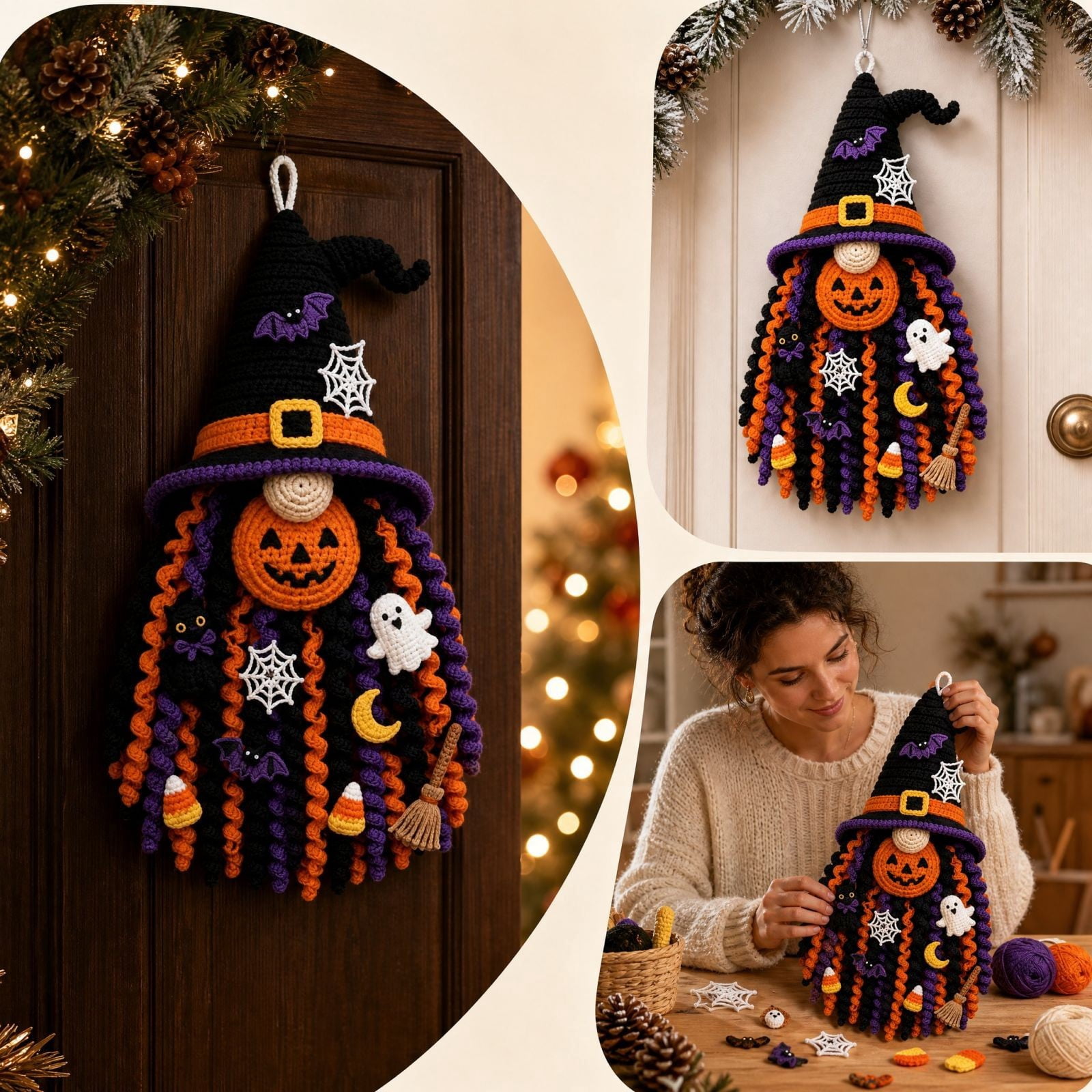 SCNOR Christmas Halloween Gnome Wall Hanging Crochet Kit for Beginners ...