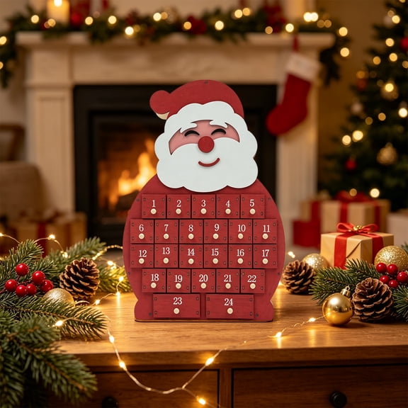 SCNOR Christmas Wooden Santa Advent Calendar, 24 Days Countdown Tabletop Decor with 24 Drawers