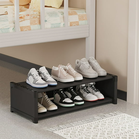 SCNOR Compact Multi-Layer Dustproof Shoe Rack - Space-Saving Plastic Shoe Organizer for Entryway, Under Desk, Dorms & Small Apartments, Wall-Protective Black Modern Storage