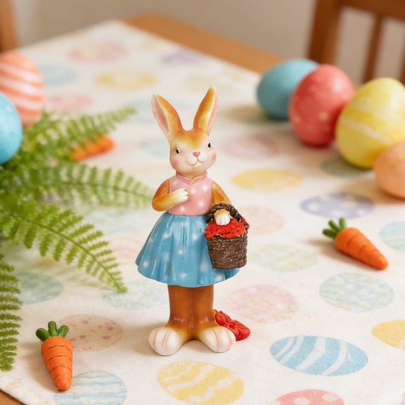 SCNOR Easter Bunny Decorations, Resin Easter Figurine Hand-Painted Orange Bunny, Spring Table Centerpiece Home Decor, Easter Gift
