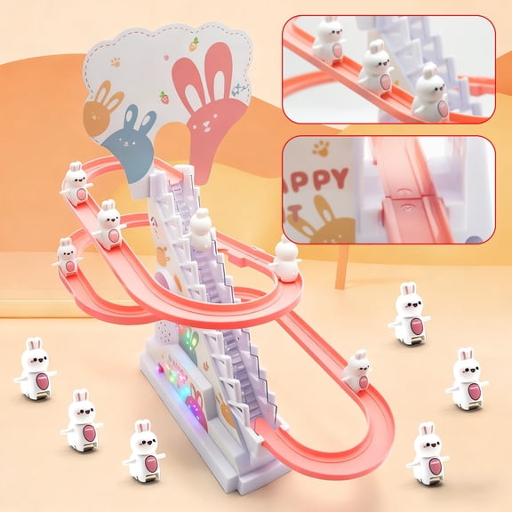 SCNOR Electric Bunny Stair-Climbing Track Toy With Lights And Music For Kids Ages 3-5