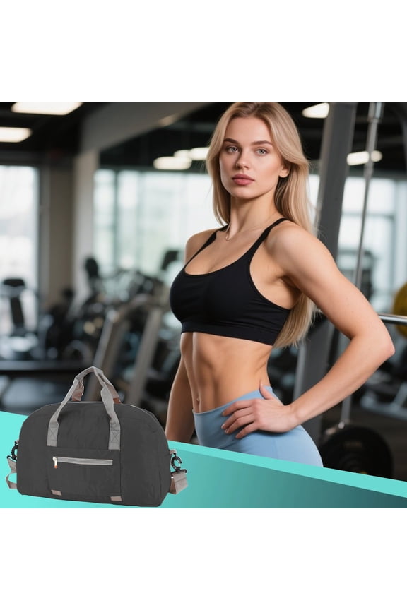 Foldable Travel Duffel Bag - Large Capacity Lightweight Polyester Bag with Adjustable Shoulder Strap, Black Carry-On for Gym, Travel & Daily Use (Space-Saving)