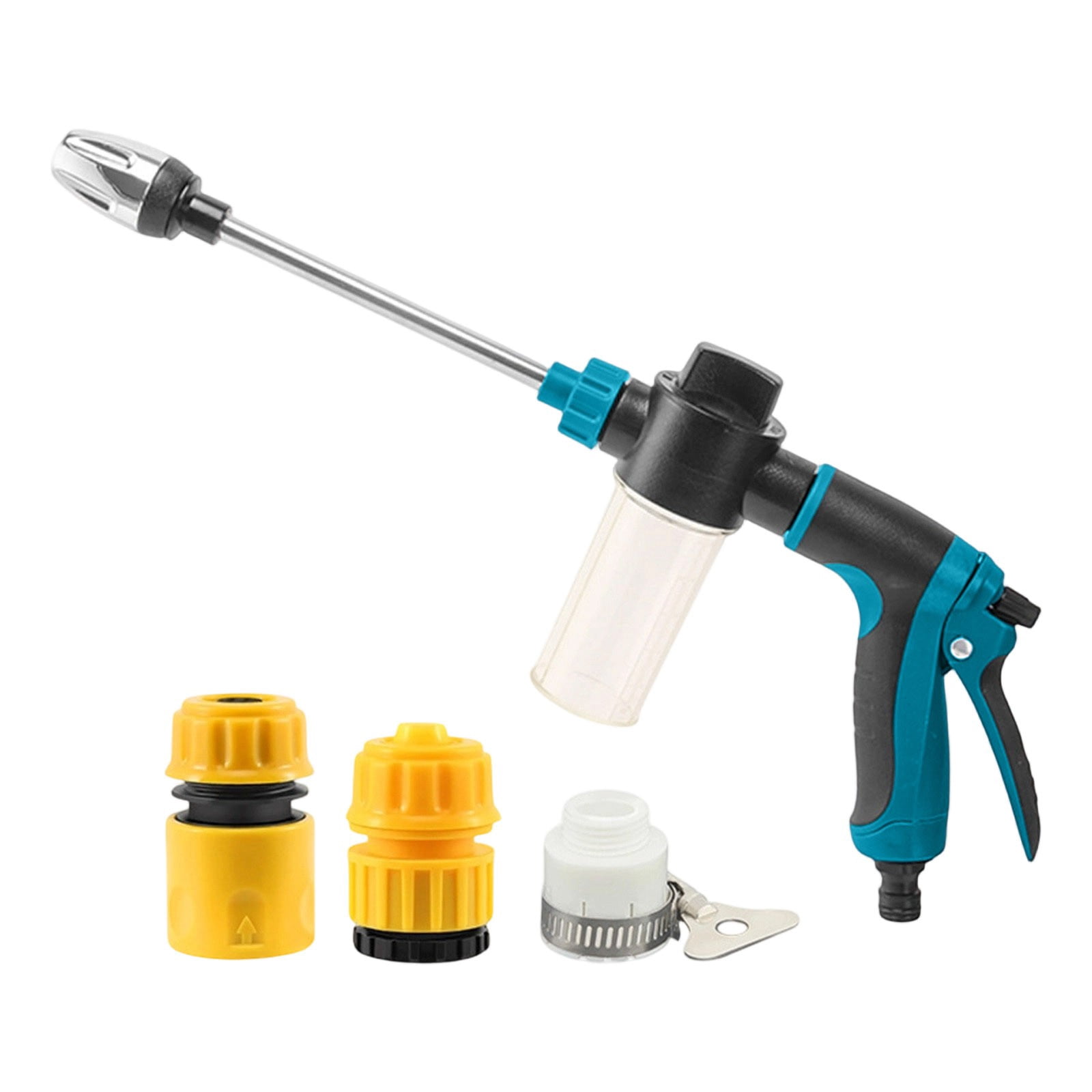 SCNOR High Pressure Garden Hose Spray Nozzle with Soap Bottle & 3 Connectors, Adjustable Car Wash Cleaning Tool for Outdoor Watering & Cleaning